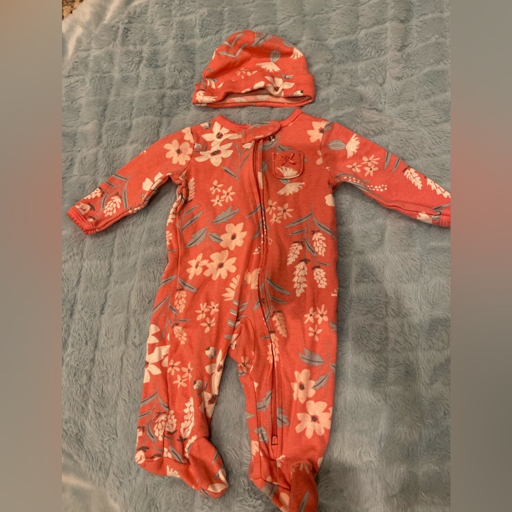 3 month baby footie and matching hat